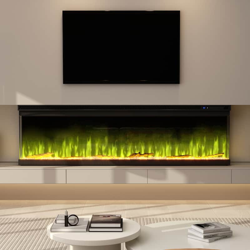 3-Sided Electric Fireplace with 12-Color Flame, Dual Heat Settings 750W/1500W, Smart App & Remote Control – 50/60/70 Inch
