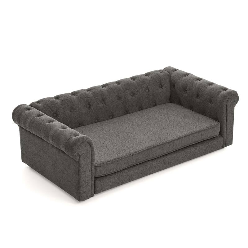 Roomfitters Upholstered Pet Sofa Chesterfield Style Elevated Dog Bed Couch with Rolled Arms & Button Tufted Cushion Seat