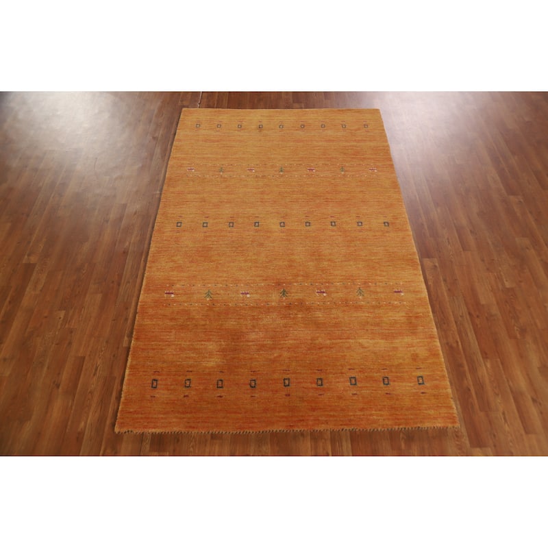 Hand Knotted Oriental 100% Wool Carpet Tribal Animal Pictorial Oranges & Rust Gabbeh Area Rug - 7' 8'' X 4' 10''