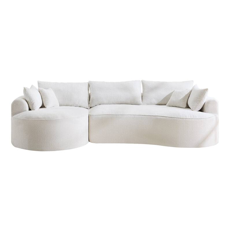 L Shape Sectional Sofa with Curved Chaise Lounge, High-Resilience Sponge Boneless Sofa, Upholstered Sofa with Throw Pillows
