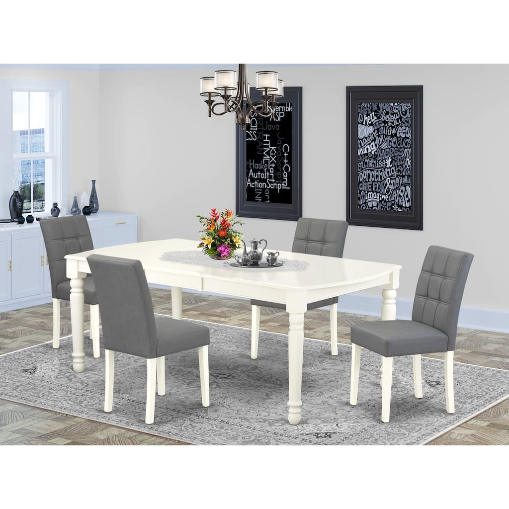 East West Furniture Dining Set Contains a Rectangle Dining Table and Chairs, Linen White (Pieces Options)
