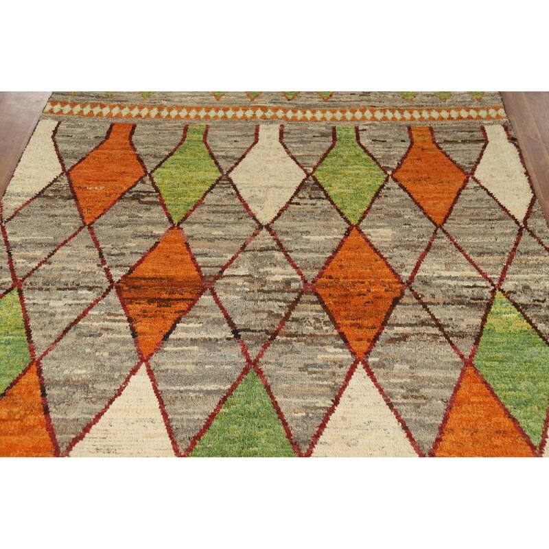 Geometric Moroccan Oriental Area Rug Handmade Multi-Color Wool Carpet - 7'2" x 10'0"