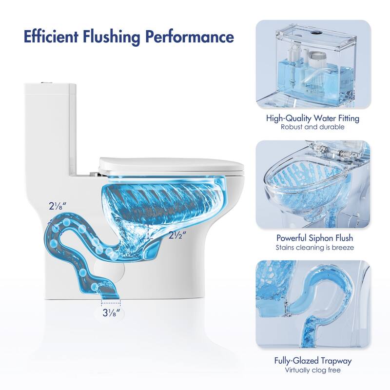 Eridanus Salerno Compact Elongated One Piece Toilet, Chair Height, 12-inch Rough in, Seat Included