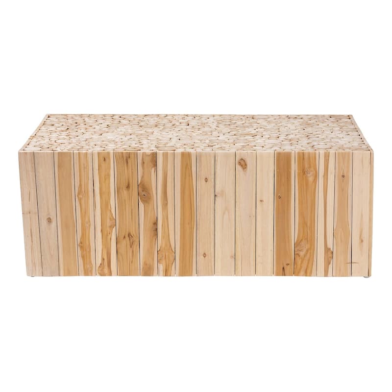 Grayson Bohemian Natural Teak Wood Coffee Table with Unique Repurposed Wood Logs