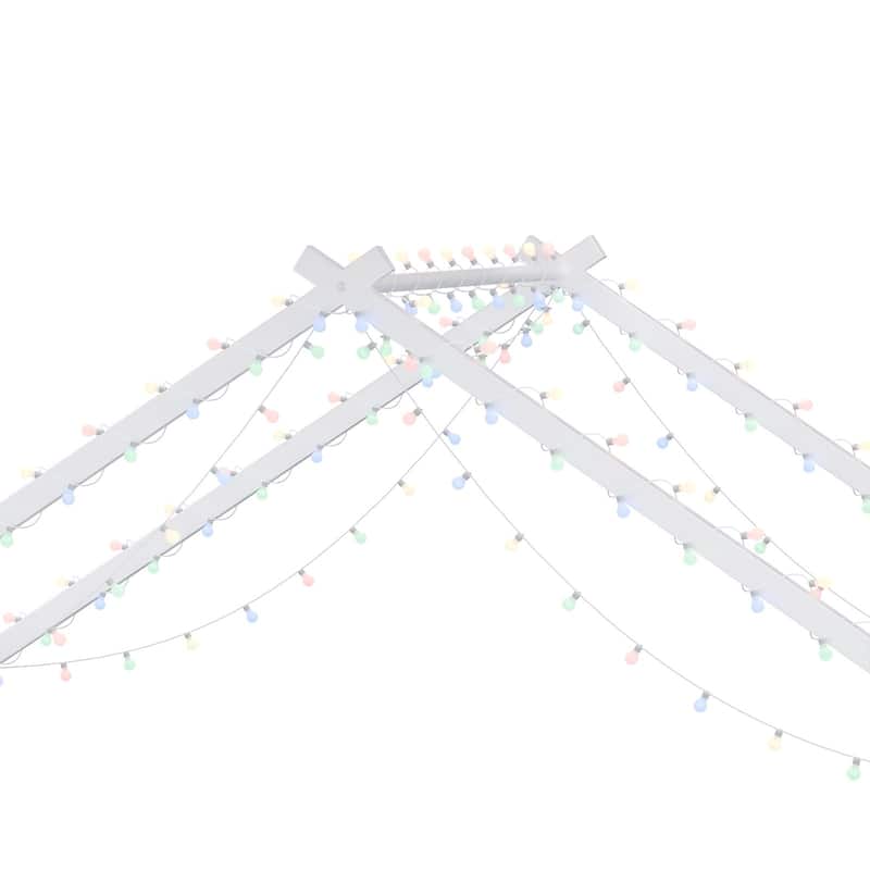 House-shaped Bed Frame, Toddler Kid Iron Floor Bed with House Roof Frame and LED Light Strips, House Daybed