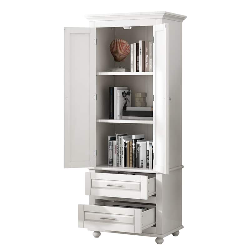 Floor Standing Bathroom Cabinet 62.50" H Wooden Bathroom Cabinet with 2 Drawers 2 Door Vertical Bathroom Organizer Cabinet