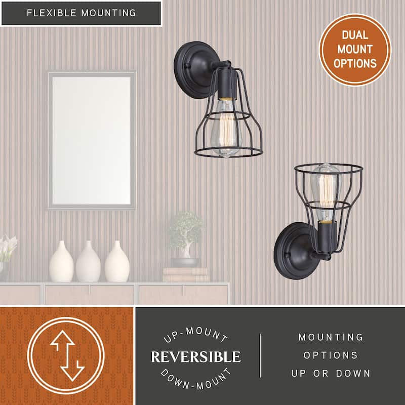 Clybourn 1 Light Bronze Adjustable Wire Cage Bathroom Wall Fixture - 5.38-in W x 9.75-in H x 6.75-in D