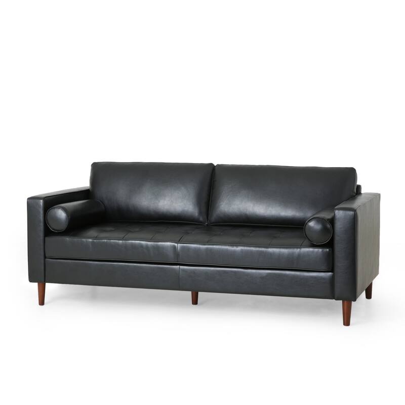 85'' Wide Standard PU Leather Sofa with Birch Legs and Throw Pillows