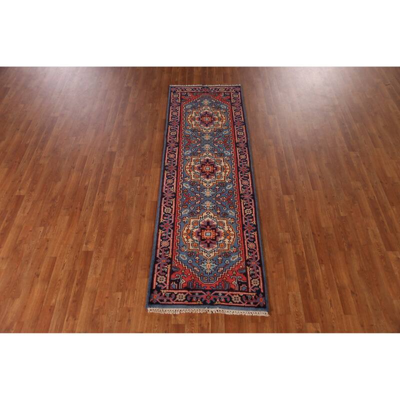 Geometric Heriz Serapi Runner Rug Hand-Knotted Wool Carpet - 2'7" x 7'10"