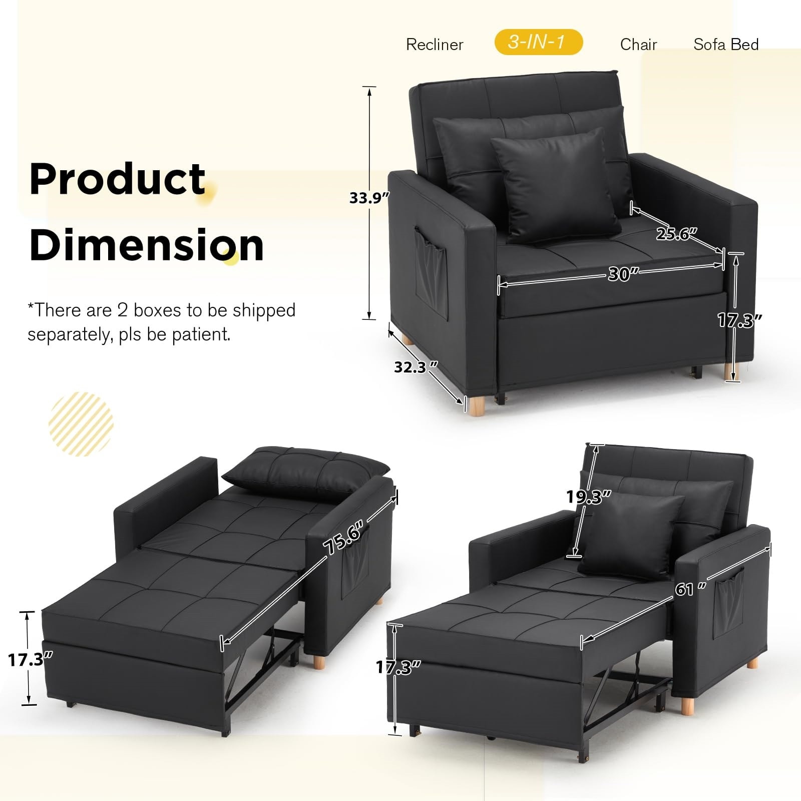 AECOJOY Adjustable Sleeper Chair Bed 3-in-1 Convertible Futon Sofa - On  Sale - Bed Bath & Beyond - 37780015