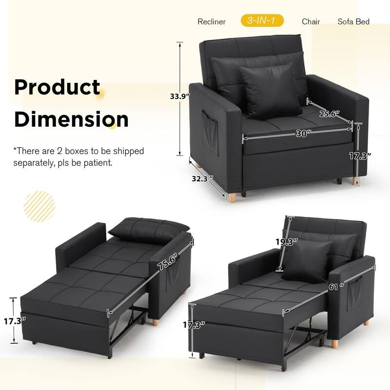 AECOJOY Adjustable Sleeper Chair Bed 3-in-1 Convertible Futon Sofa