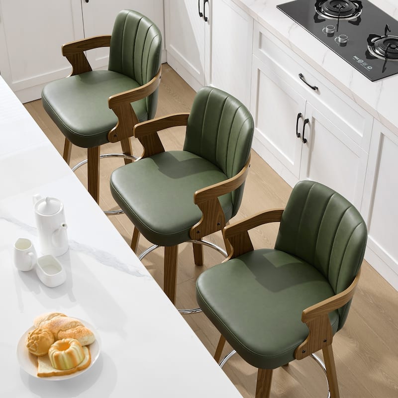 Upholstered Wood Swivel Counter Height Barstool with Arms - 37.8"H x 18.7"W x 19.29"D