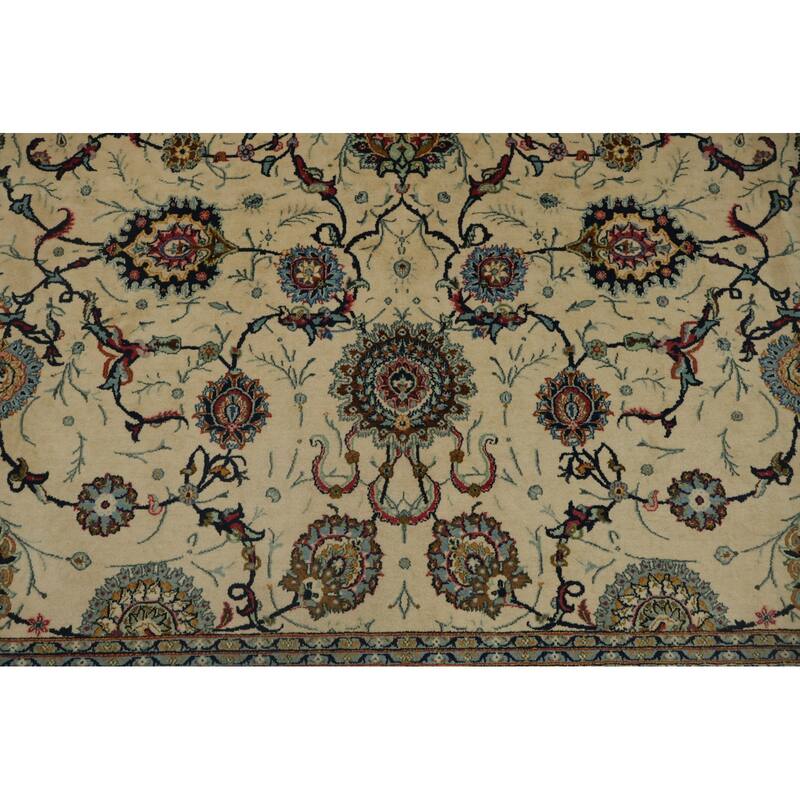 Hand Knotted Oriental 100% Wool Carpet Traditional All-Over Beige & Ivories Kashan Area Rug - 13' 7'' X 9' 7''