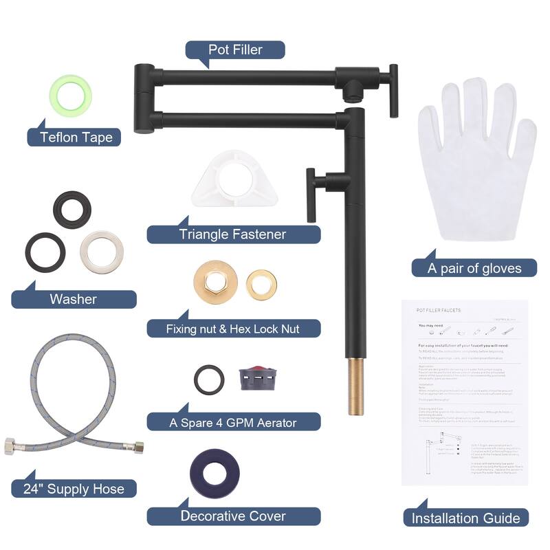 WOWOW Deck Mount Double Handle Pot Filler Faucet