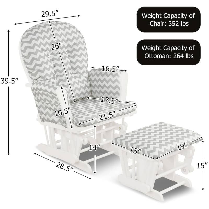 Solid Wood Gliding Chair Set with Storage Pockets and Ottoman for Relaxing - 29.5" x 28.5" x 39.5" (L x W x H)