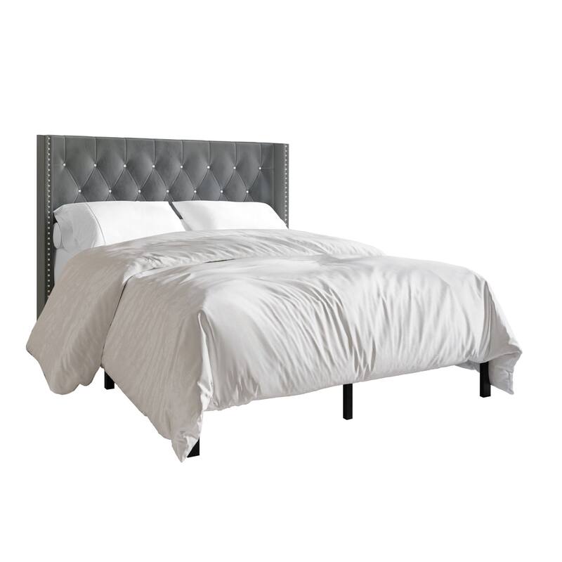 CraftPorch Luxurious Velvet Wingback Tufted Upholstered Bed