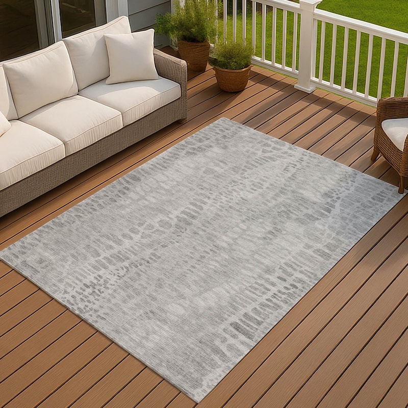 Machine Washable Indoor/ Outdoor Modern Imprints Chantille Rug - Gray - 10' x 14'