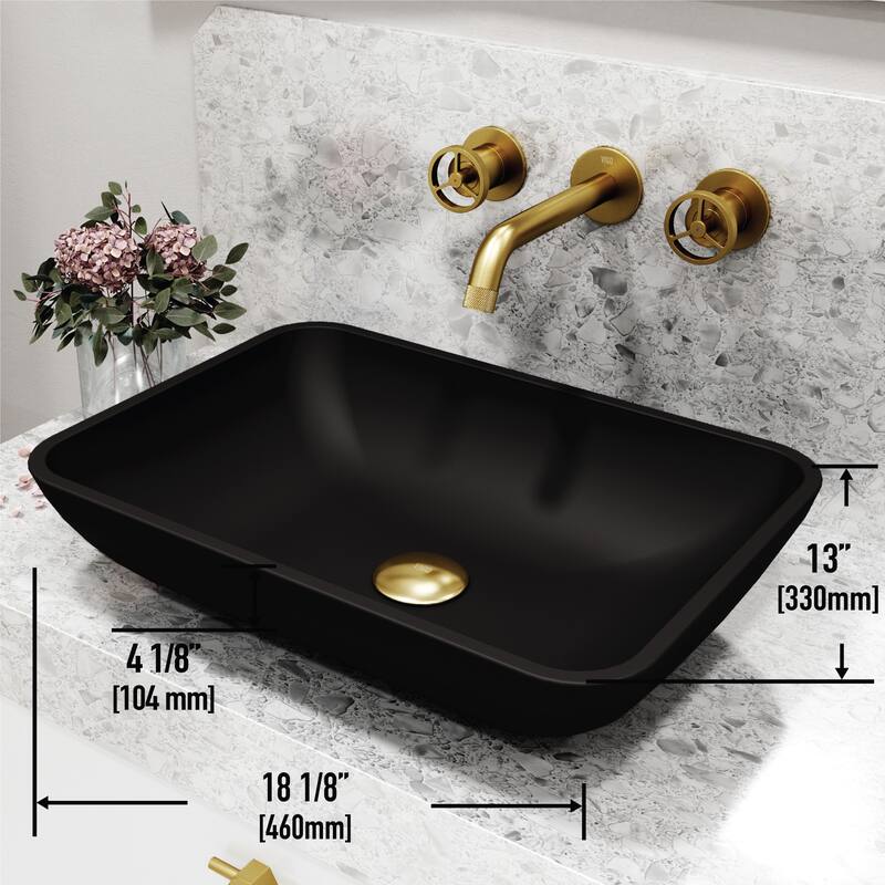 VIGO Sottile 18"L x 13"W Glass Vessel Sink and Cass Wall Mount Faucet Set
