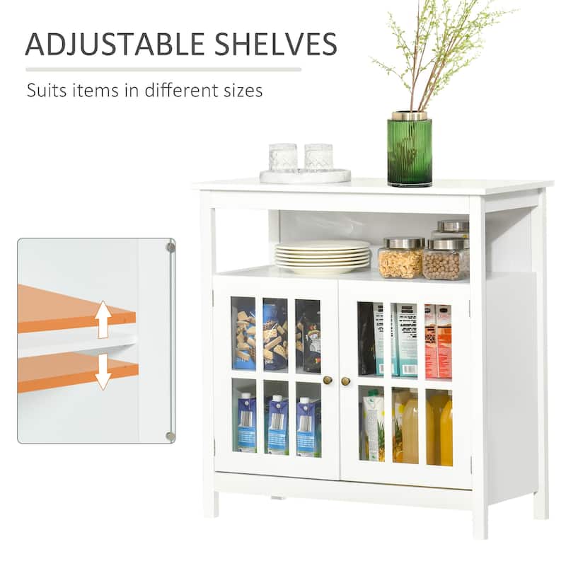 HOMCOM Kitchen Storage Sideboard Cabinet with Open Shelf, Glass Door Cabinet and Adjustable Shelves