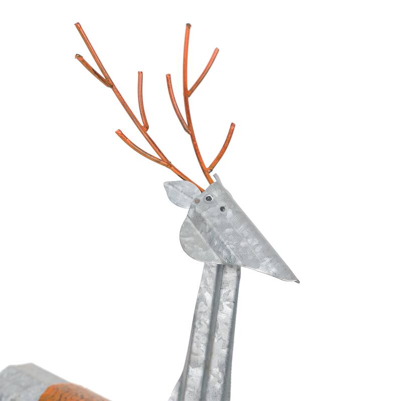 Alpine Corporation Outdoor Metal Rustic Reindeer Lawn Christmas Holiday Decoration - Silver