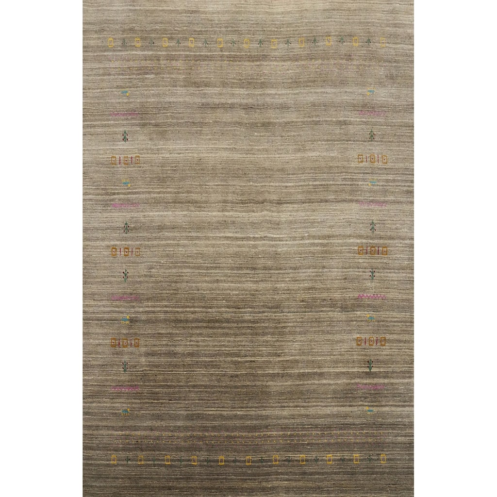 Hand Knotted Oriental 100% Wool Carpet Tribal Animal Pictorial Brown Gabbeh Area Rug - 8' 2'' X 6' 7''