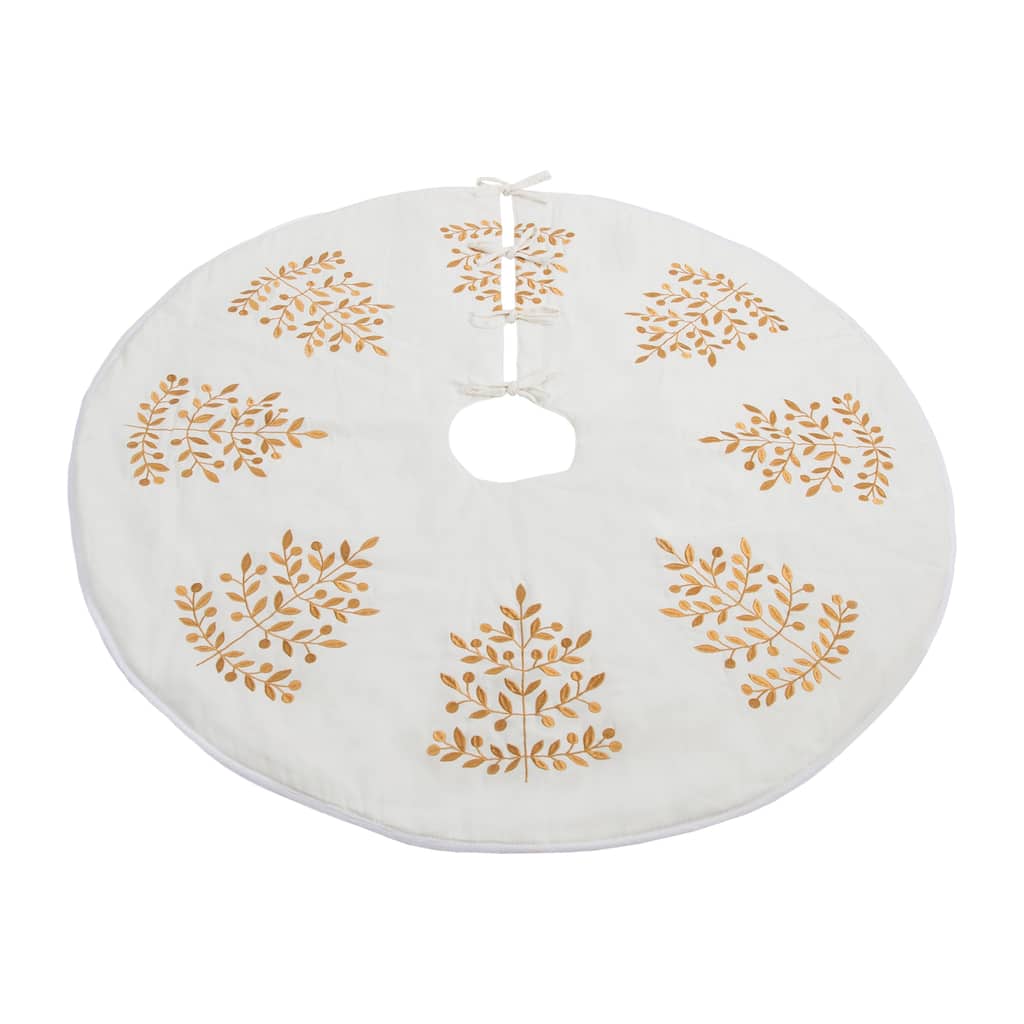 Metallic Leaf Christmas Tree Skirt 48"D