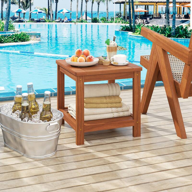 Gymax 2-Tier Adirondack Side Table w/ Slatted Tabletop Storage Shelf