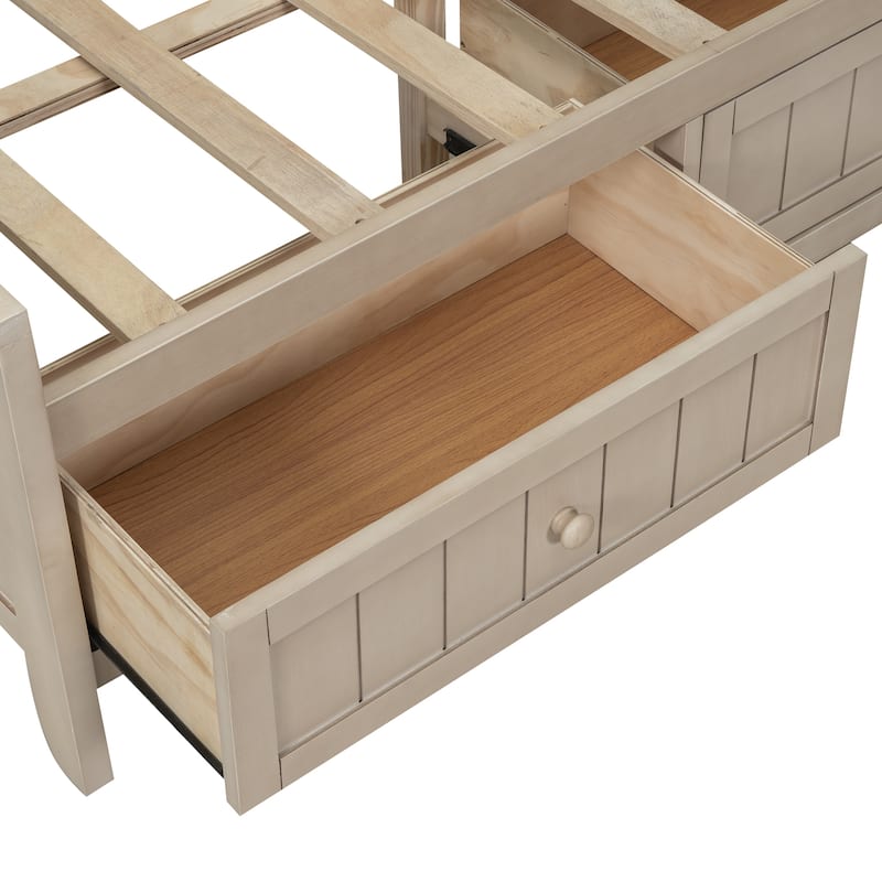 Full Size Antique Daybed with 3 Drawers & Storage Shelves (400lb Capacity)
