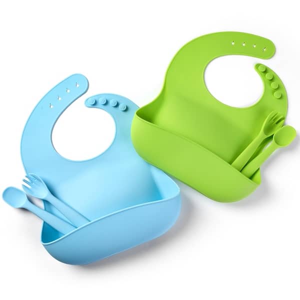slide 2 of 9, 2 Pack Silicone Baby Bibs with Spoon and Fork