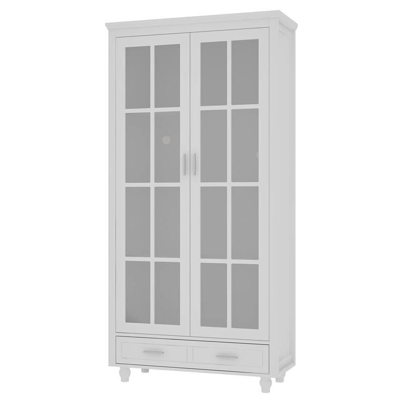 70.9"H Office Cabinet Pantry 4 shelves Bookcase 1 Drawer White Lacquer