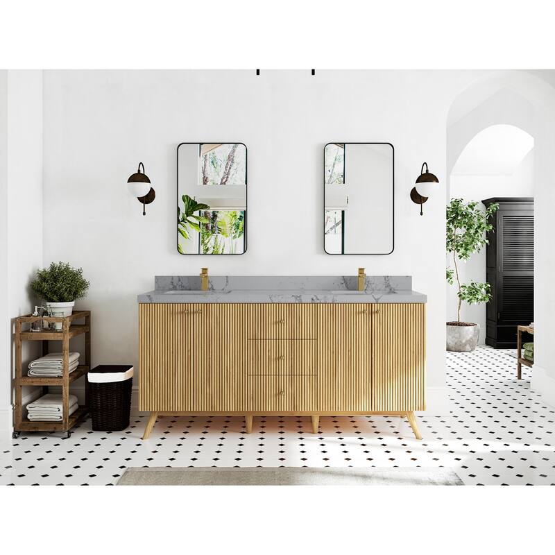 Willow Collections 72 in. W x 22 in. D Pasadena Solid Teak Double Sink Bathroom Vanity with Countertop