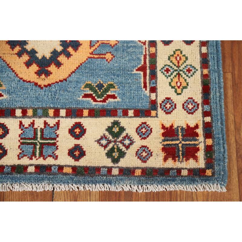 Blue Kazak Oriental Foyer Rug Handmade Geometric Wool Carpet - 2'0" x 3'0"
