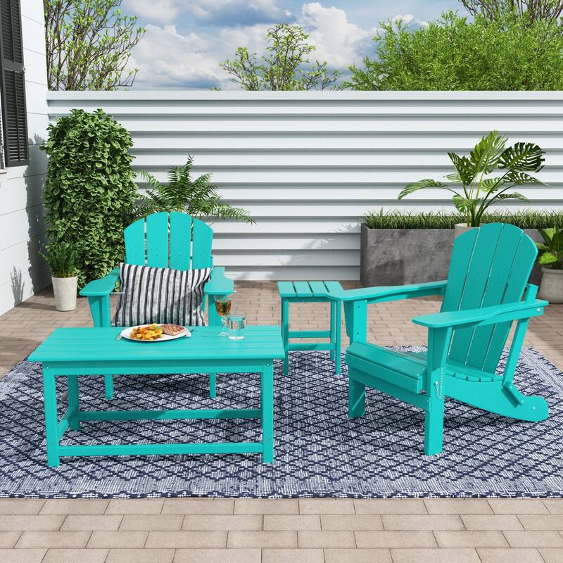Laguna Hdpe All Weather Outdoor Patio Foldable Adirondack Chairs Conversation Set (4-Piece Set) - Turquoise