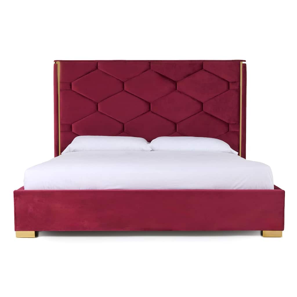 Modrest Janet Modern Red Velvet & Gold Bed