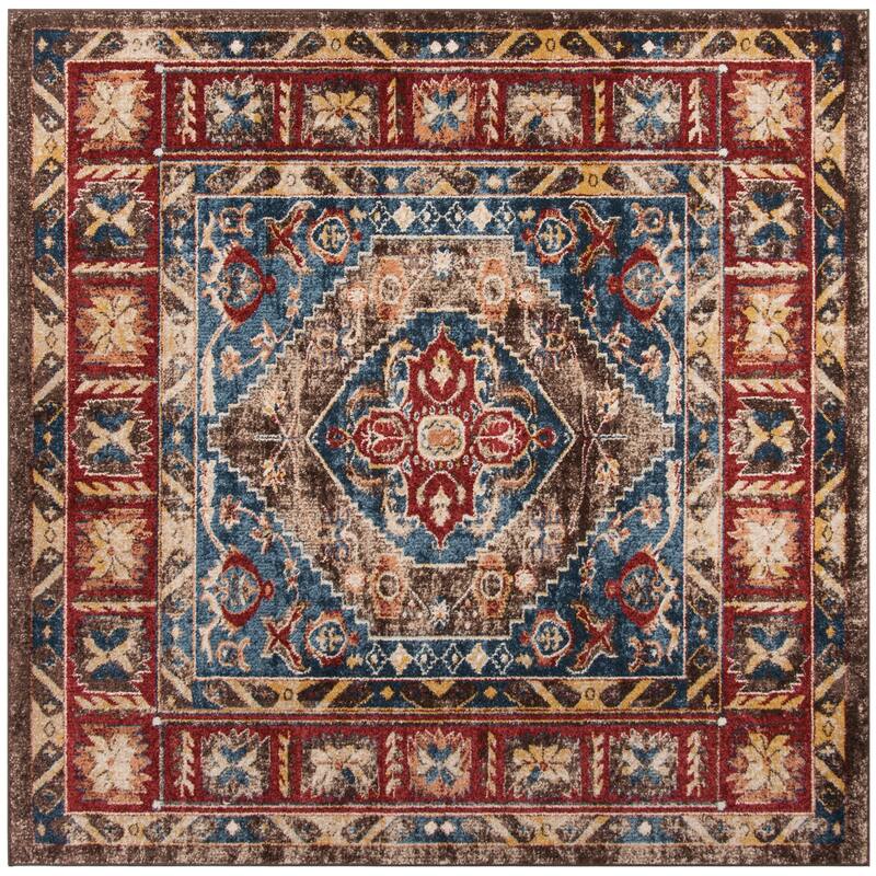 SAFAVIEH Bijar Bertineke Traditional Oriental Distressed Rug - 6'7" Square - Brown/Royal