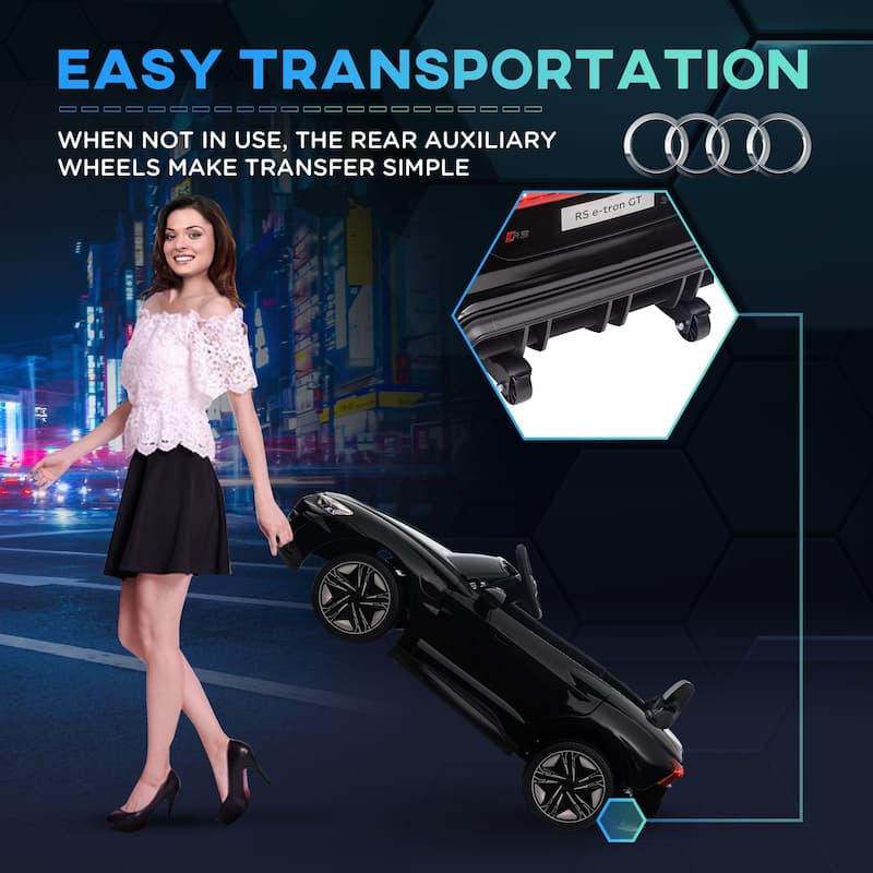 12V Kids Ride on Car with Remote Control, Battery Powered Electric Car Drift Car Black Engineering Car with 4 Wheels