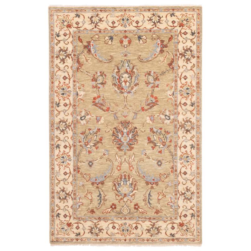 ECARPETGALLERY Hand-knotted Modern Oushak Olive Wool Rug - 5'2 x 7'10