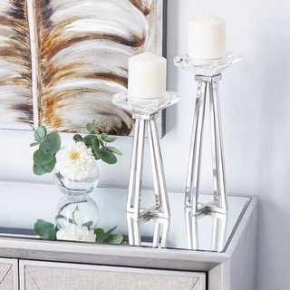 White Stainless Steel Glam Candle Holder (Set of 2) - 4 x 4 x 13