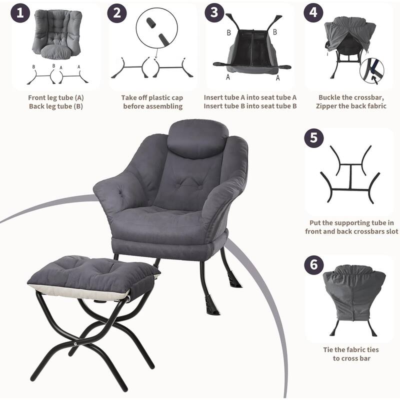 Lazy Chair, Ergonomic Reading Armchair Foldable Footrest, Modern Lounge Chair Removable Washable Cover