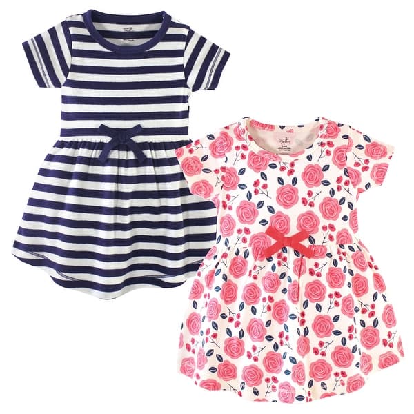 slide 1 of 1, Touched by Nature Baby and Baby Girl Organic Cotton Short-Sleeve Dresses 2pk, Coral Rose 0-3 Months - Baby Toddler Coral Rose Short Sleeve