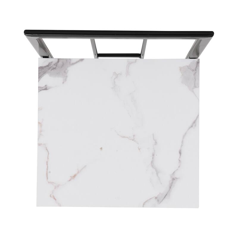 Modern 7-Piece Dining Table Set with Faux Marble Compact, 55 Inch Kitchen Table Set for 6