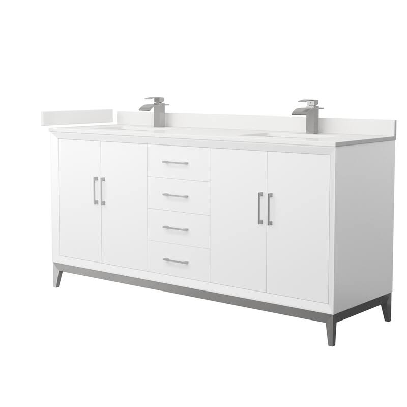 Wyndham Collection WCH818172D-QTZ-UNSMXX Amici 72" Free Standing - White / White Quartz Top / Brushed Nickel Hardware