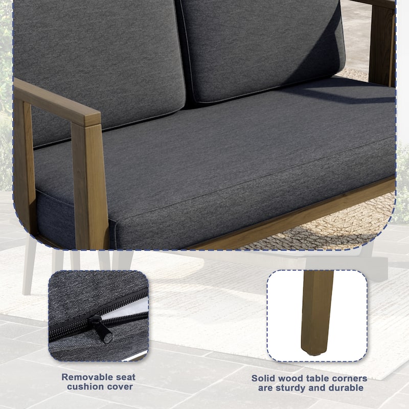 Teak Wood Weatherproof Outdoor Loveseat