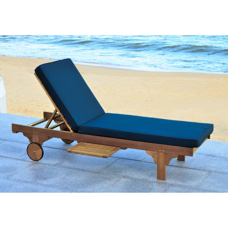 SAFAVIEH Outdoor Newport Brown/Navy Adjustable Chaise Lounge