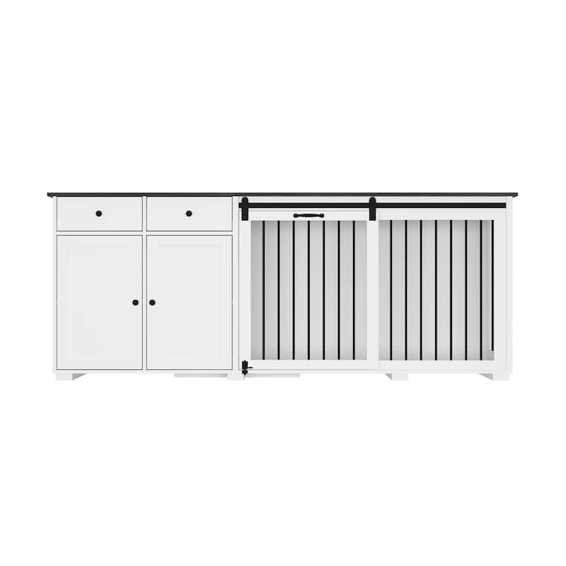 Storage Sideboard with Pet House Modern Home Essential in Black/White