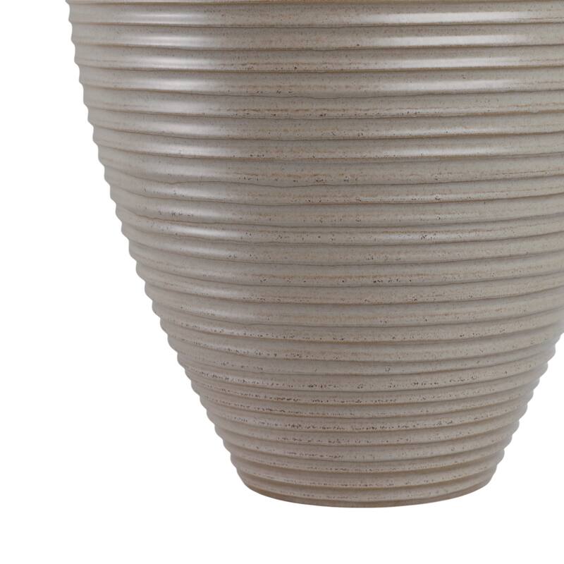 Pottery Floor Vase Ribbed Elongated Silhouette Tall Flower - 28" Beige