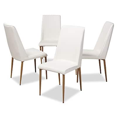 Dining Chair with White Faux Leather Seat, Solid Back, Dining Room Furniture - 33