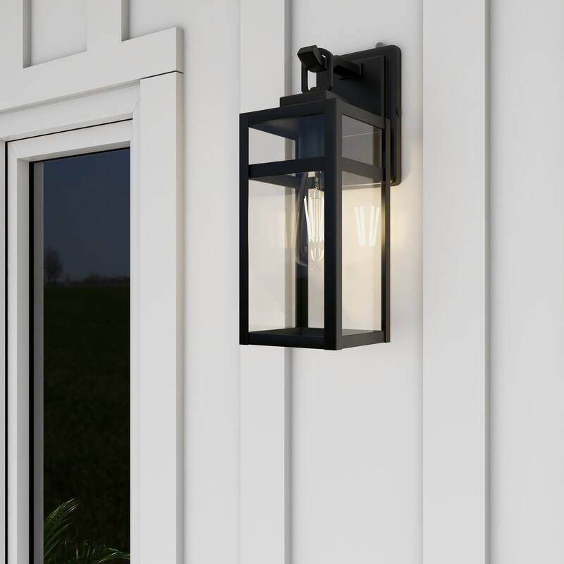 Matte Black Dusk to Dawn Outdoor Wall Light with Clear Glass Shade - BLACK - small 