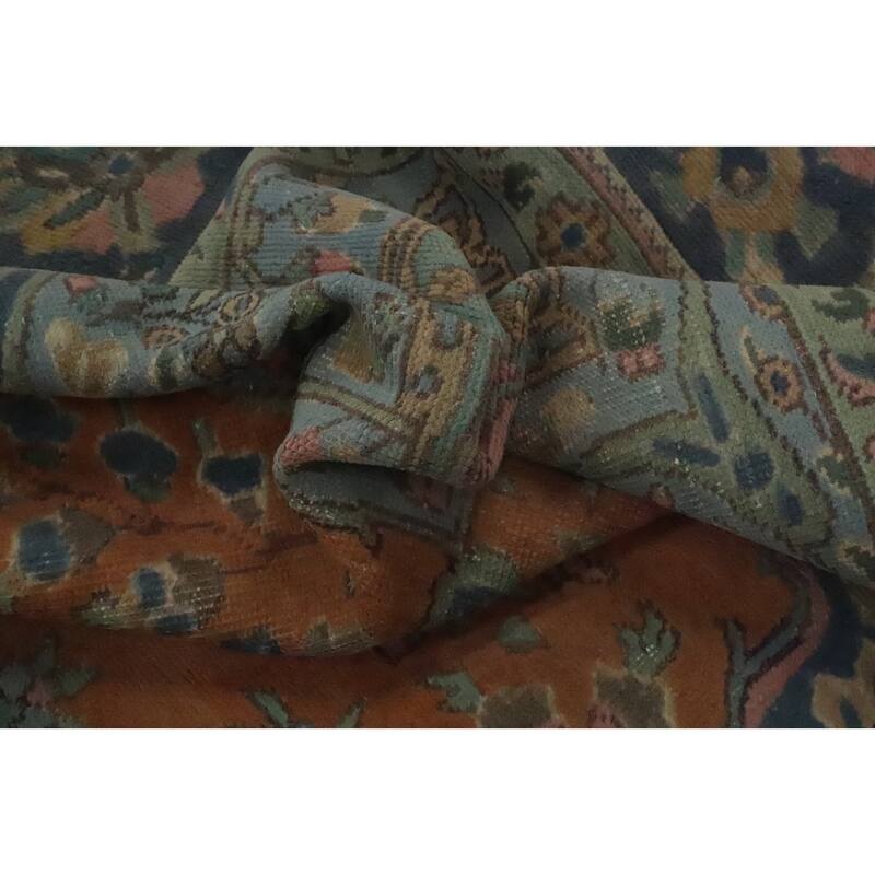 Hand Knotted Oriental 100% Wool Carpet Traditional Floral Oranges & Rust Tabriz Area Rug - 12' 1'' X 9' 1''