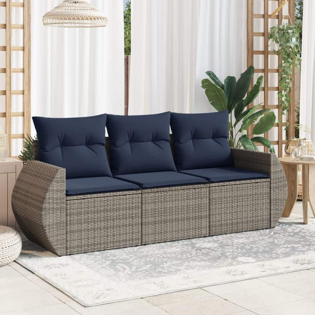 vidaXL Patio Sofa Set with Cushions Outdoor Conversation Furniture Poly Rattan - 21.7 x 24.4 x 27.2